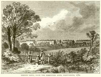 Camden Town, od Hampstead Road, Marylebone, 1780 autorstwa English School