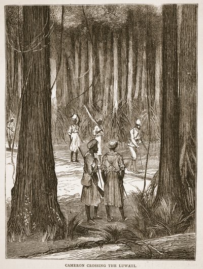 Cameron przekracza Luwati, ilustracja z The Pictorial Edition of the Life and Discoveries of David Livingstone autorstwa J. Ewing Richie, wyd. przez A. Fullartona & Co., 1876 autorstwa English School