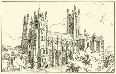 Katedra w Canterbury (atrament na papierze) autorstwa English School