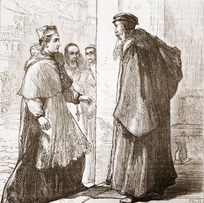 Kardynał Sadoleto odwiedza Calvina, ilustracja z Historii protestantyzmu Jamesa Aitkena Wylie (1808-1890), wyd. 1878 autorstwa English School