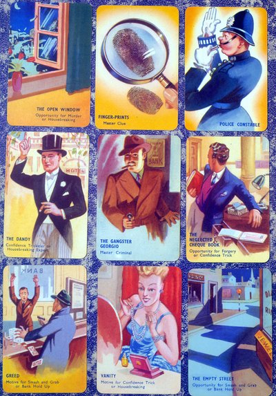 Karty do gry karcianej Murder Mystery dla angielskiej rodziny I Commit, c.1930 autorstwa English School