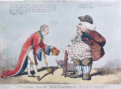 Karykatura szydząca z Napoleona w czasie proklamacji Napoleona na cesarza 18 maja 1804 r. 9 lipca 1804 r. autorstwa English School