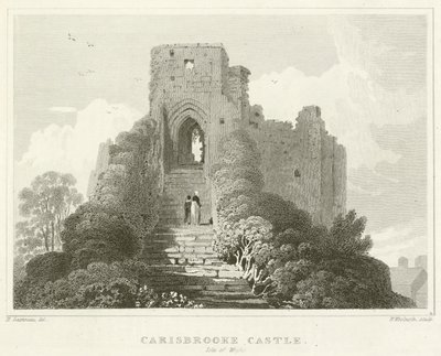 Zamek Carisbrooke, Isle of Wight (grawerowanie) autorstwa English School