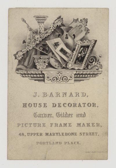 Carvers and Gilders, J Barnard, karta handlowa autorstwa English School
