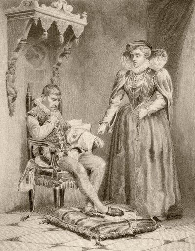 Katarzyna Medycejska z synem Karolem IX (litho) autorstwa English School