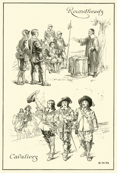 Cavaliers i Roundheads (tusz na papierze) autorstwa English School