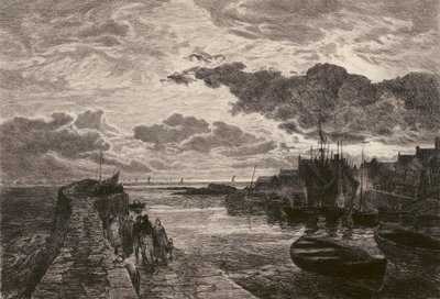 Port Cellardyke, wytrawiony przez Chauvela, według Sama Bougha (litografia) autorstwa English School