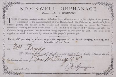 Podziękowanie za darowiznę na rzecz sierocińca Stockwell, Londyn, 1874 r. autorstwa English School