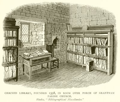 Chained Library, założona 1598, w Room over Porch of Grantham Parish Church autorstwa English School