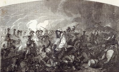Szarża ciężkiej brygady lorda Somerseta pod Waterloo i całkowity pogrom armii francuskiej, ilustracja z „Ilustrowanej historii Anglii Cassella” autorstwa English School