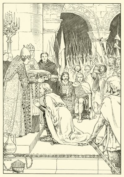 Karol Wielki koronowany w St Peters (tusz na papierze) autorstwa English School