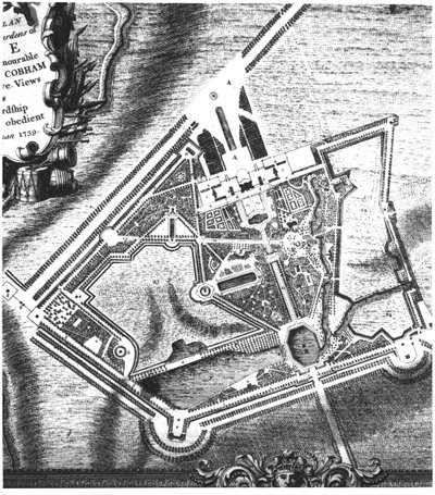 Charles Bridgemans (fl.1713-38) plan Stowe Gardens, z książki o widokach Stowe opublikowanej przez panią Charles Bridgeman w 1739 (patrz 140583 dla późniejszego planu Williama Kentsa) autorstwa English School