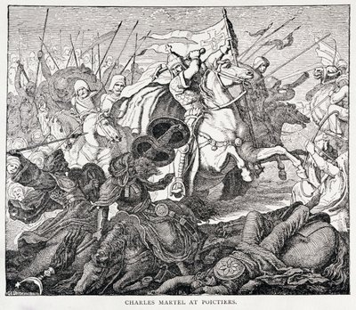 Charles Martel (ok. 688-741) w Poictiers, z Historii Francji, Emile de Bonnechose, wyd. Ward, Lock and Co, Londyn autorstwa English School