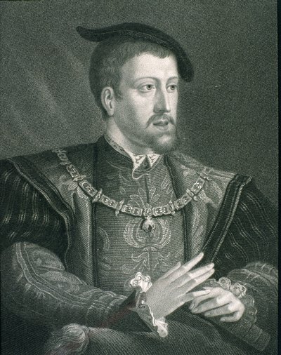 Karol V (1500-58) Cesarz i król Hiszpanii, z „Galerii Portretów”, opublikowana w 1833 r. autorstwa English School