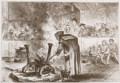 Charles ogląda „Gra masek”, ilustrację z „Historii protestantyzmu” Jamesa Aitkena Wylie (1808-1890), wyd. 1878 autorstwa English School