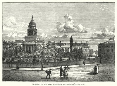 Plac Charlotte, przedstawiający kościół św. Jerzego (rycina) autorstwa English School