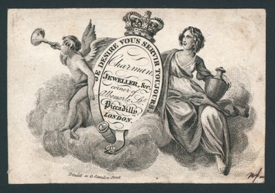 Charman, jubiler, róg Albemarle Street i Piccadilly, karta handlowa autorstwa English School