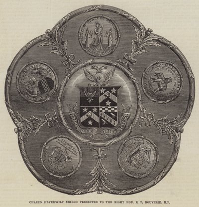 Chased Silver-Gilt Shield wręczona Wielce Szanownej E P Bouverie, MP (grawerowanie) autorstwa English School