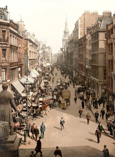 Cheapside, Londyn (zdjęcie ręcznie kolorowane) autorstwa English School