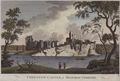 Zamek Chepstow, Monmouthshire (kolorowy grawerunek) autorstwa English School