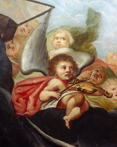 Cherubin grający na wiolonczeli, fragment fresku na suficie w sali Niebo (olej na płótnie) autorstwa English School