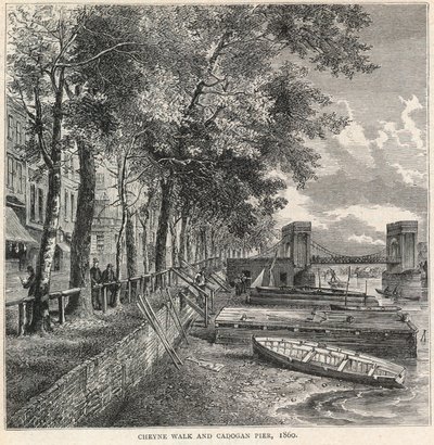 Cheyne Walk i Cadogan Pier, 1860 autorstwa English School