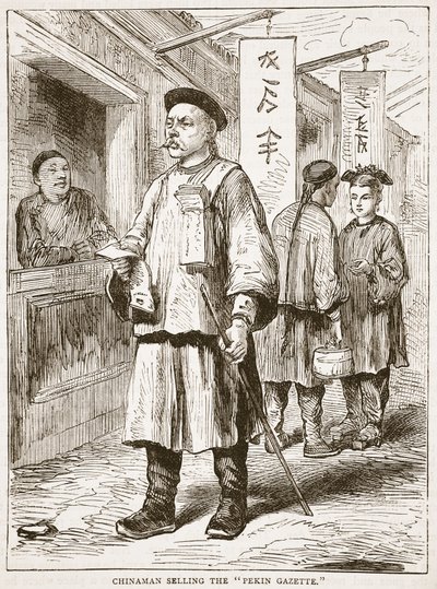 Chińczyk sprzedający gazetę pekińską, ilustracja z Ilustrowanej Historii Anglii Cassella autorstwa English School