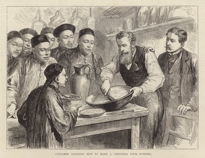 Chińczycy uczący się robić świąteczny pudding śliwkowy (grawerunek) autorstwa English School