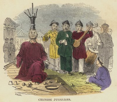 Chińscy żonglerzy (kolorowy grawerunek) autorstwa English School