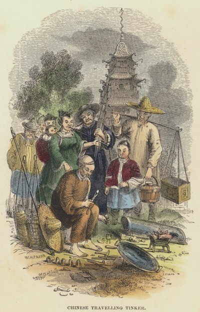 Chiński podróżny druciarz (kolorowy grawer) autorstwa English School
