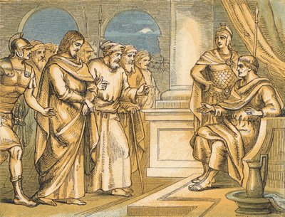 Chrystus przed Piłatem (kolorowy grawerunek) autorstwa English School