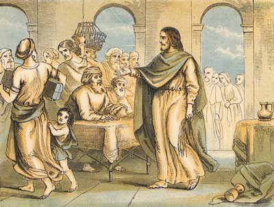 Chrystus oczyszczający Świątynię (kolorowy grawerunek) autorstwa English School