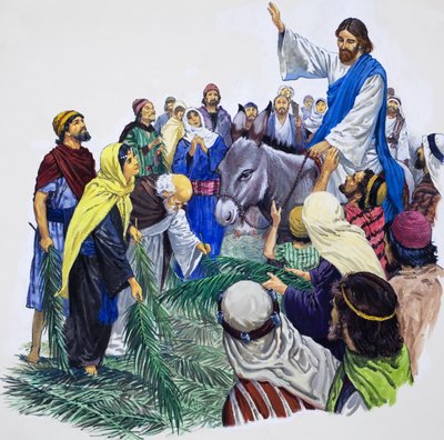 Chrystus wjeżdżający do Jerozolimy (gwasz na papierze) autorstwa English School