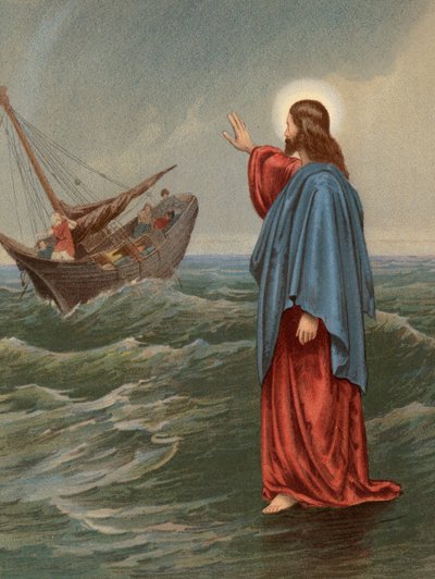 Chrystus idący po morzu, Św. Jan, VI, 20 (kolor lito) autorstwa English School