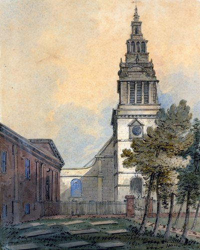 Christchurch, Newgate Street, Londyn (wc na papierze) autorstwa English School