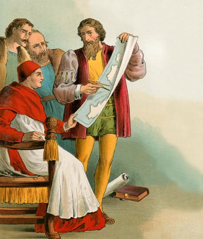 Krzysztof Kolumb pokazujący swoje plany Portugalczykom, którzy go zdradzili autorstwa English School