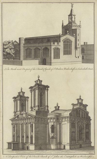 Kościół św. Andrzeja Undershaft przy Leadenhall Street i Kościół św. Jana Ewangelisty w Westminster w Londynie autorstwa English School
