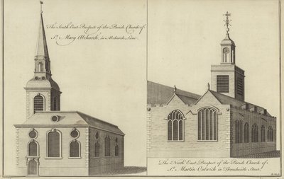 Kościół St Mary Abchurch, Abchurch Lane i Kościół St Martin Outwich przy Threadneedle Street, Londyn autorstwa English School