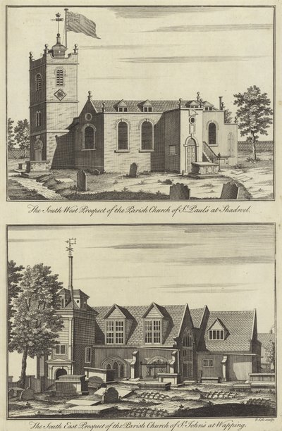 Kościół św. Pawła, Shadwell i kościół św. Jana, Wapping autorstwa English School
