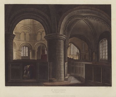 Bazylika Grobu Świętego (Kościół Okrągły), Cambridge (kolorowa rycina) autorstwa English School