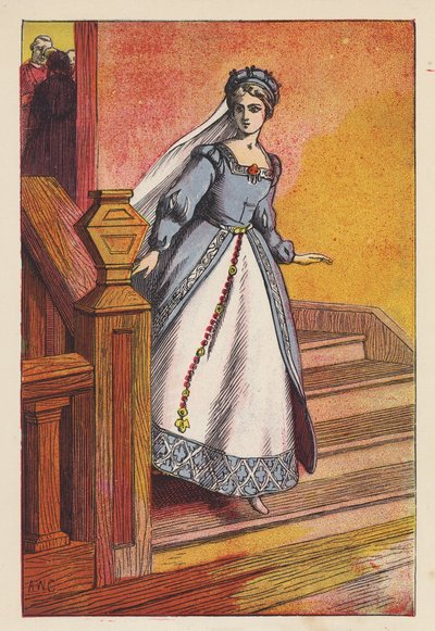 Kopciuszek opuszczający bal (kolorowa litografia) autorstwa English School