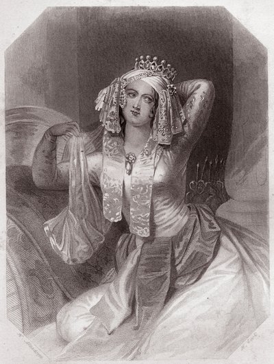 Kleopatra (Antoine et Cleopatre) (Antony and Cleopatra) w - „” Galerie des Femmes de Shakespeare, zbiór czterdziestu pięciu poważnych portretów wczesnych artystów londyńskich, wzbogacony uwagami krytycznymi i literackimi”” około 1838 r. - z „Galerii kobiet autorstwa English School