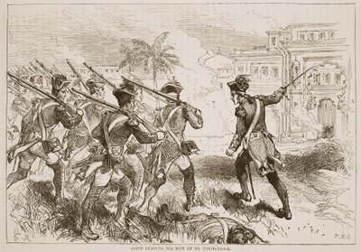 Clive prowadzi swoich ludzi do Conjeveram, ilustracja z Cassells Illustrated History of India autorstwa Jamesa Granta, wyd. 1879 autorstwa English School