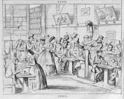 Coffee Room w 1863, z London Coffee-Houses Past and Present (kolor grawerowany) autorstwa English School