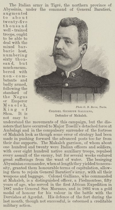 Pułkownik Giuseppe Galliano, obrońca Makaleh (grafika) autorstwa English School