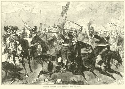 Walka pomiędzy saksońskimi dragonami i chasseurami, wrzesień 1870 autorstwa English School