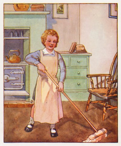 Polecenia: Zamiatanie podłogi (kolorowa litografia) autorstwa English School
