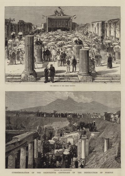 Upamiętnienie XVIII stulecia zagłady Pompejów (rycina) autorstwa English School