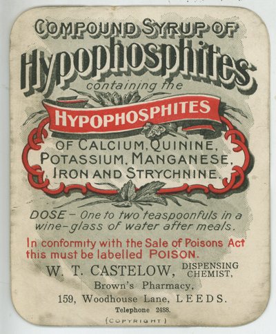 Syrop złożony z etykietą Hypophosphites, początek XX wieku (kolor lito) autorstwa English School