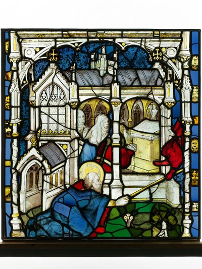 Zachowany panel z Great East Window w York Minster: „St John Measures the Temple” autorstwa English School